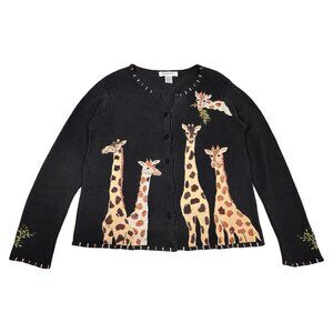 Vintage Arriviste CardiganSweater Giraffe Cottage NoveltyQuirky Black Sz S